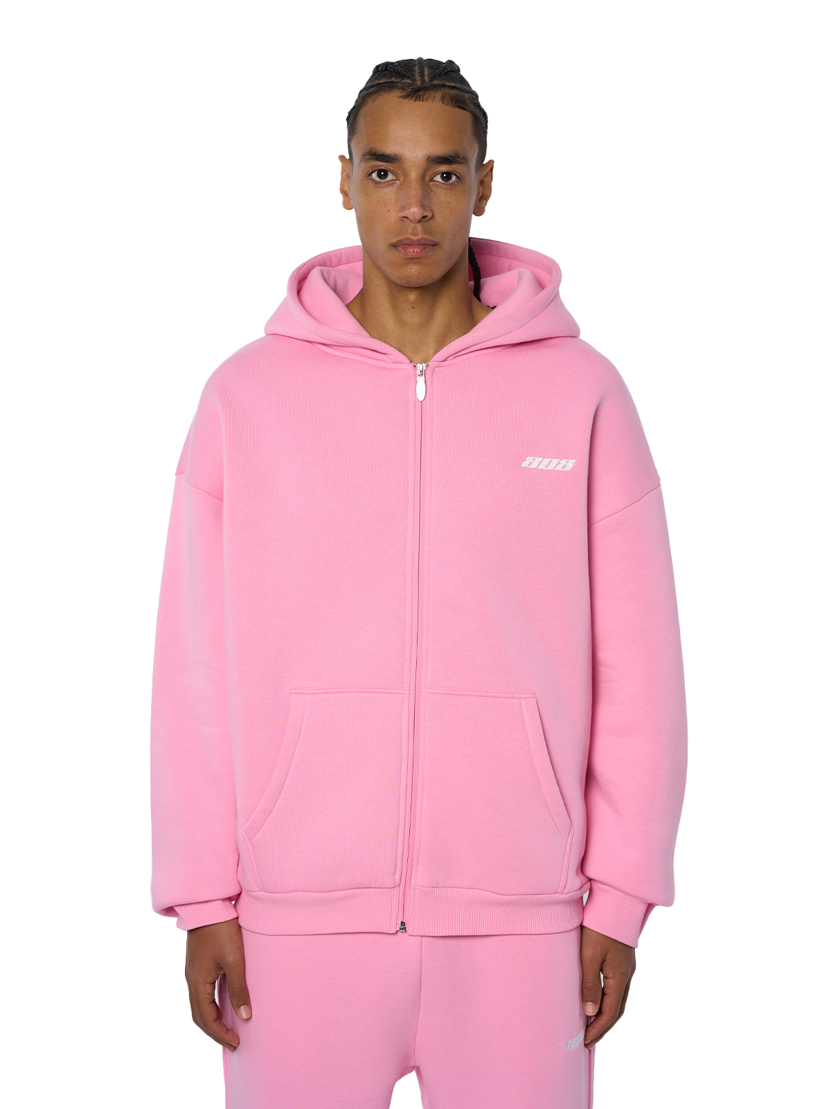 Pink Zipper Jacke Reißverschluss Weißes Logo