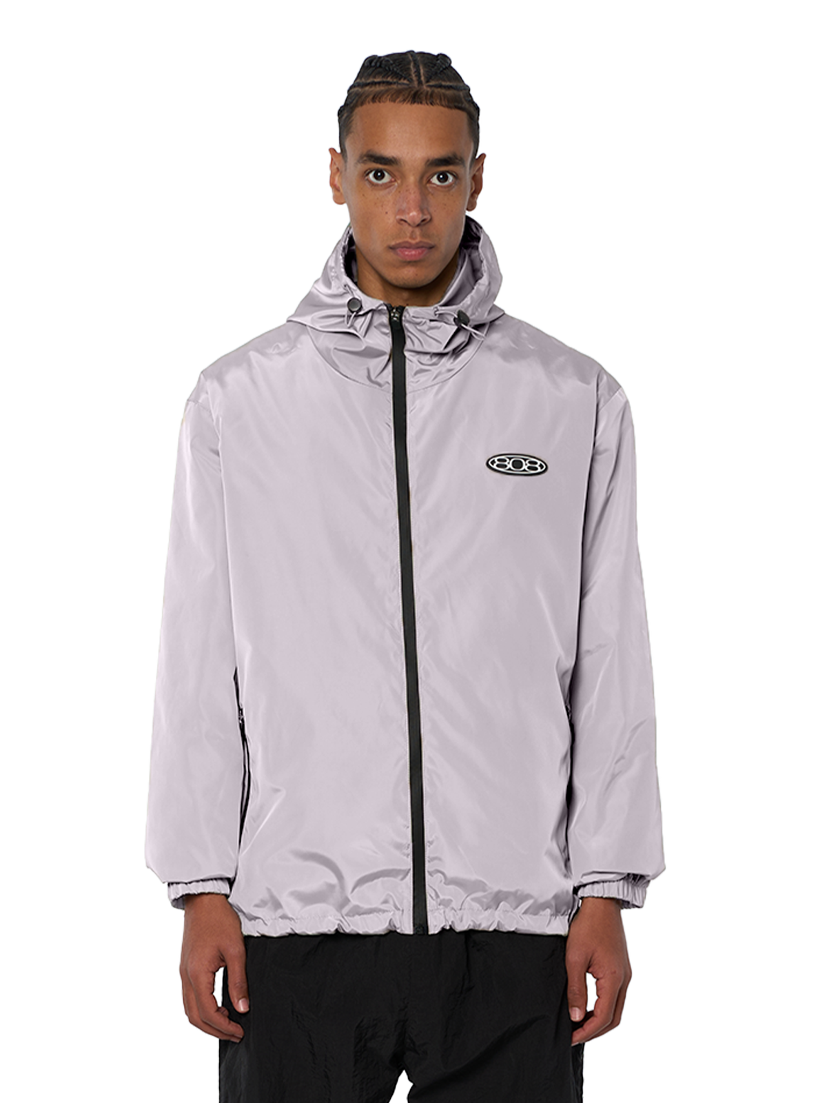 Grauer Windbreaker Regenjacke Wasserfest Weißes Logo