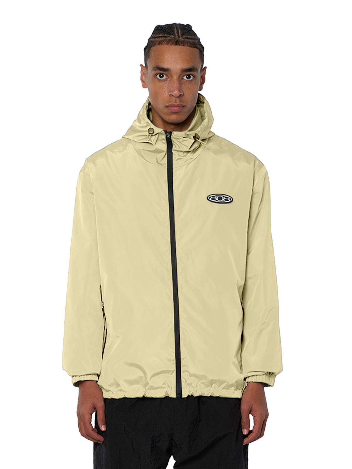 Beige Windbreaker Regenjacke Wasserfest Weißes Logo