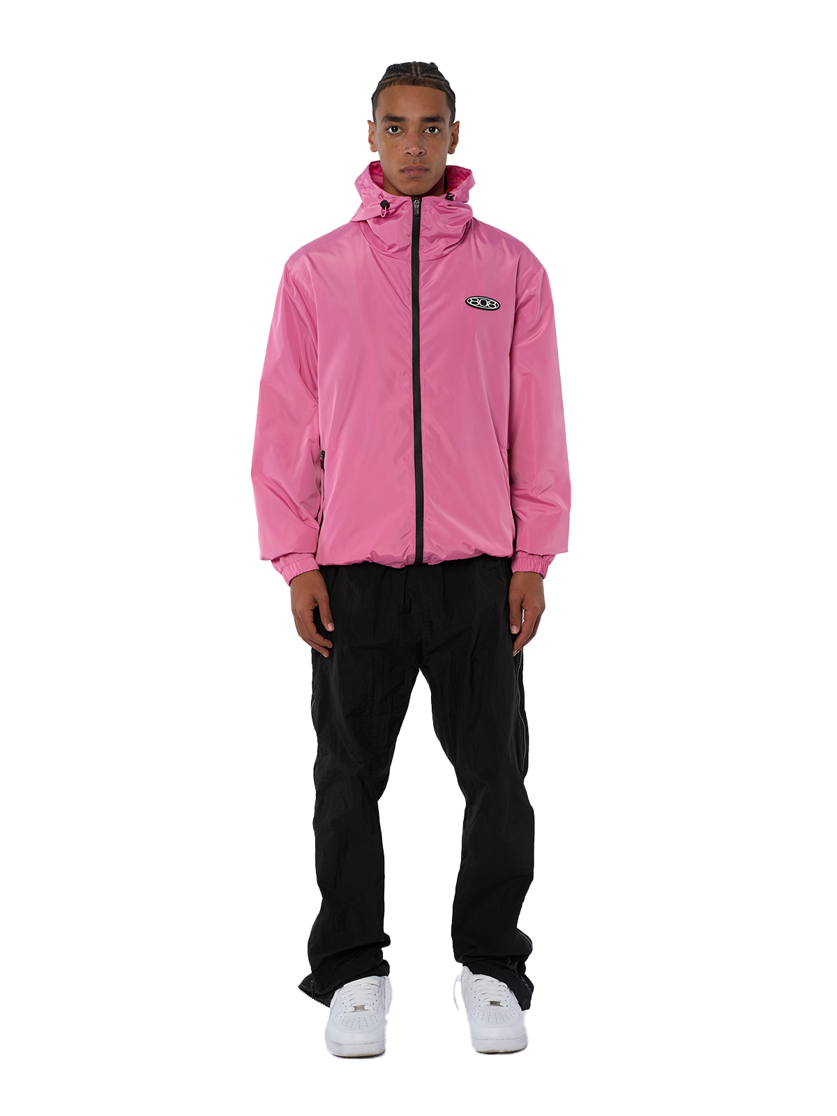 Pinker Windbreaker Regenjacke Wasserfest Weißes Logo