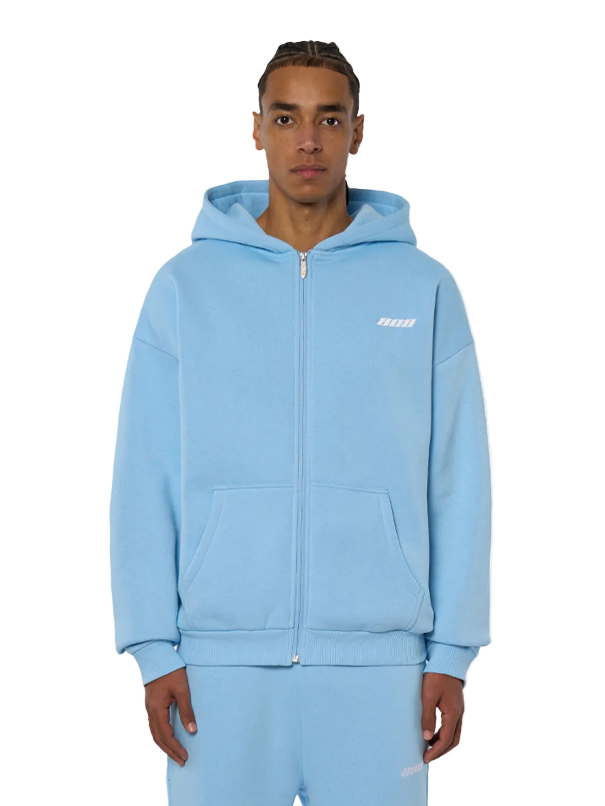 Babyblauer Zipper Reißverschluss Jacke Weißes Logo