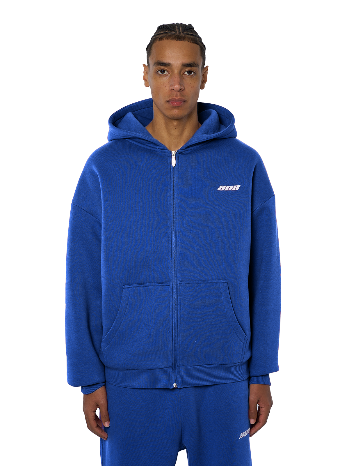 Royal Blauer Zipper Reißverschluss Jacke Weißes Logo